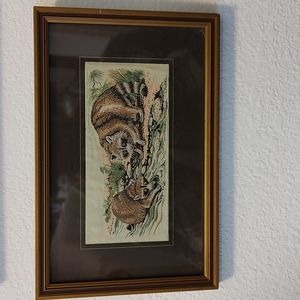 Cash woven silk Raccoon picture. 9" x 6".
